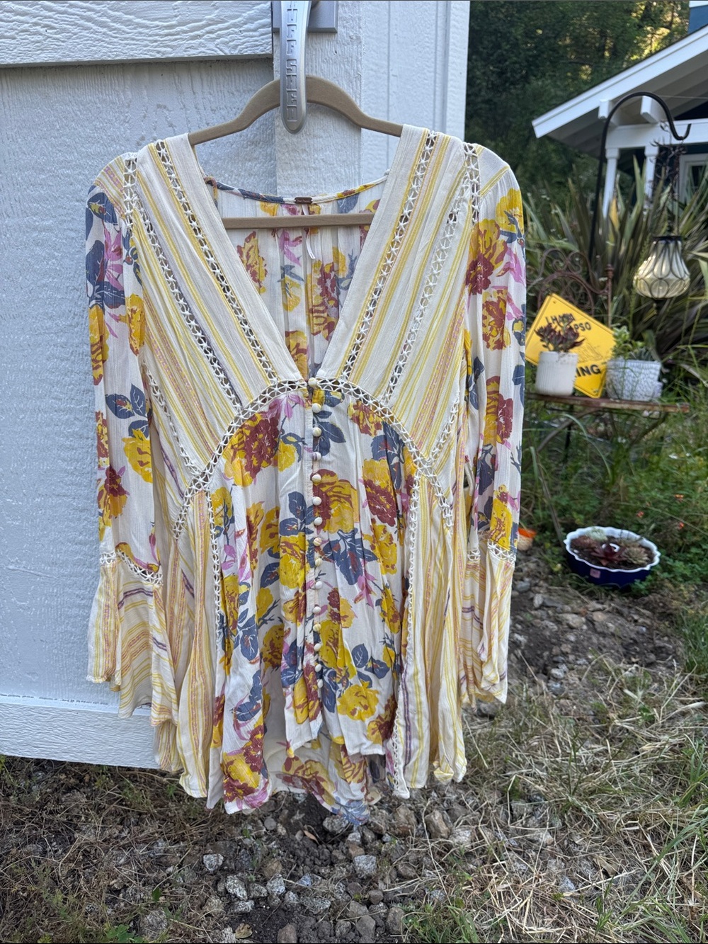 Free People Yellow Floral Tunic